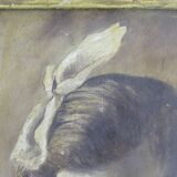 Antique oil painting portrait young lady oil on panel with gilded frame