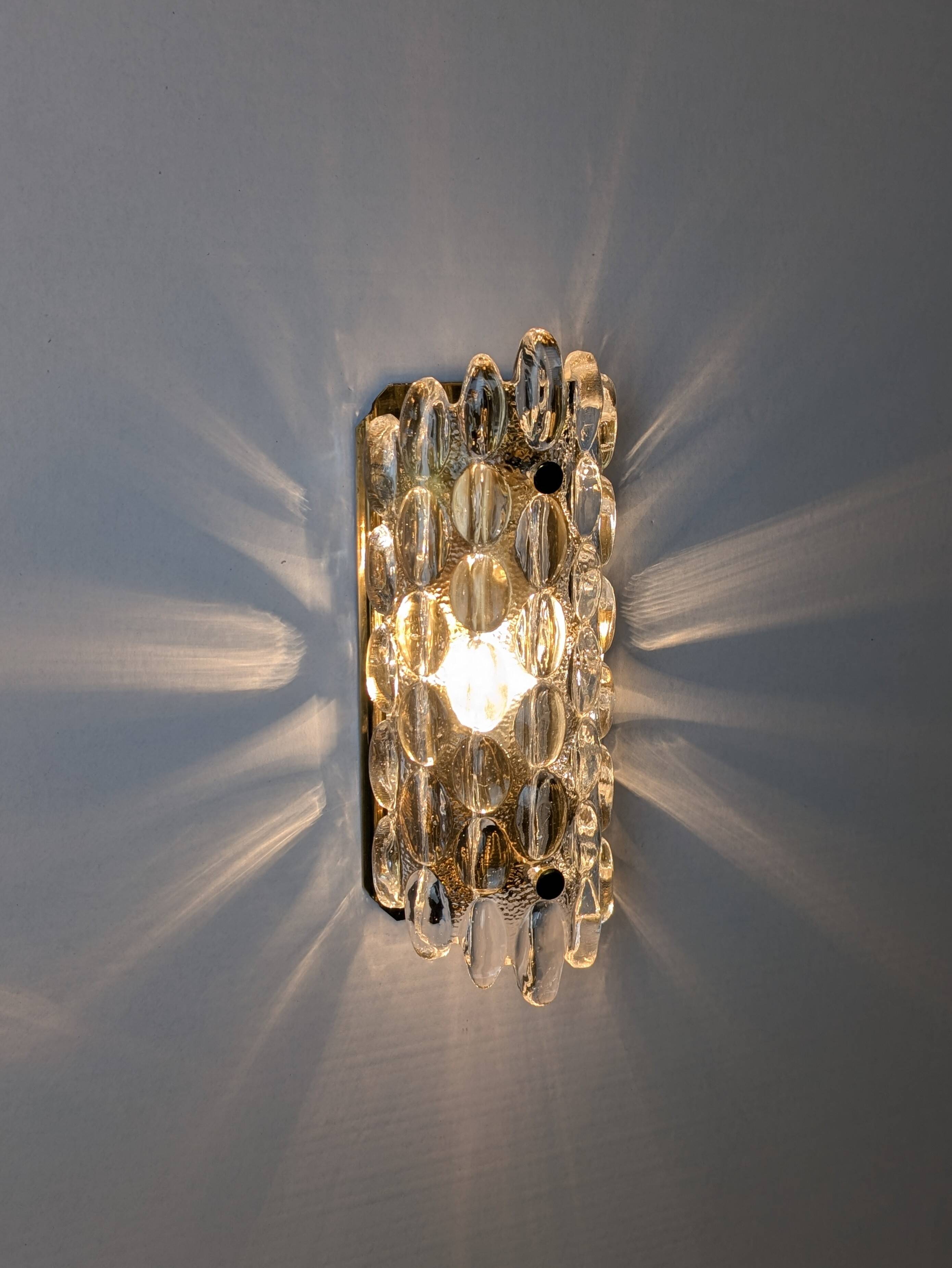 Pair of ÖIA Swedish Glass and Brass Wall Sconces 1960s