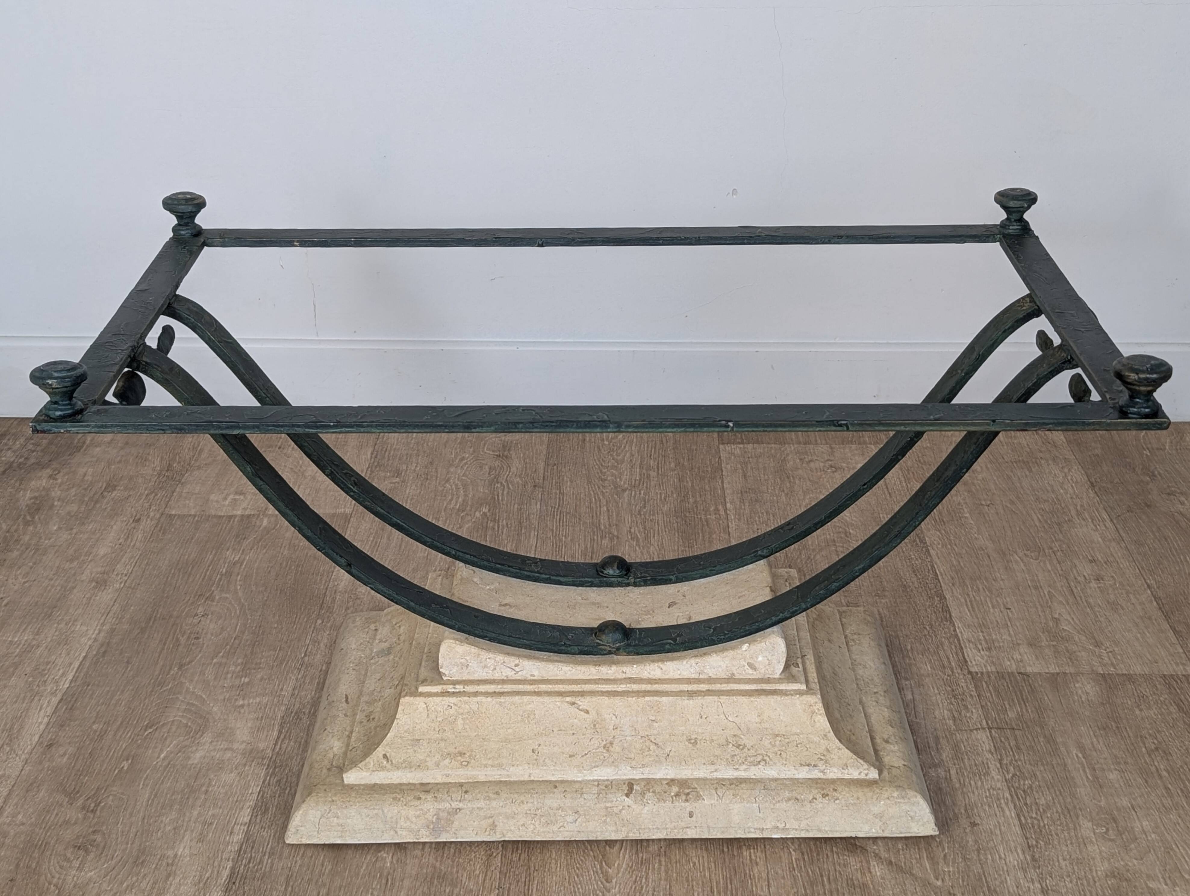 Wrought iron and glass coffee table