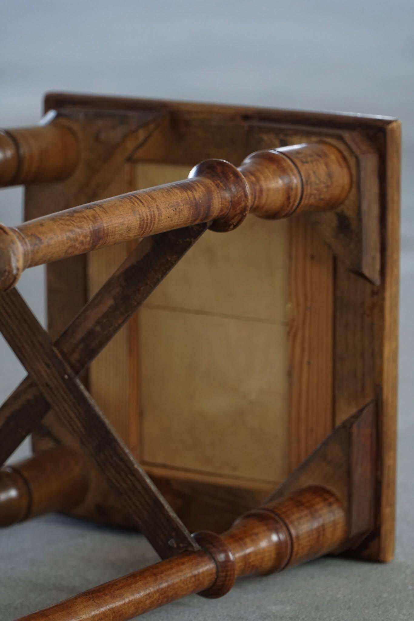Almue Scandinavian Stool in Wood and Fabric, Late 19th Century