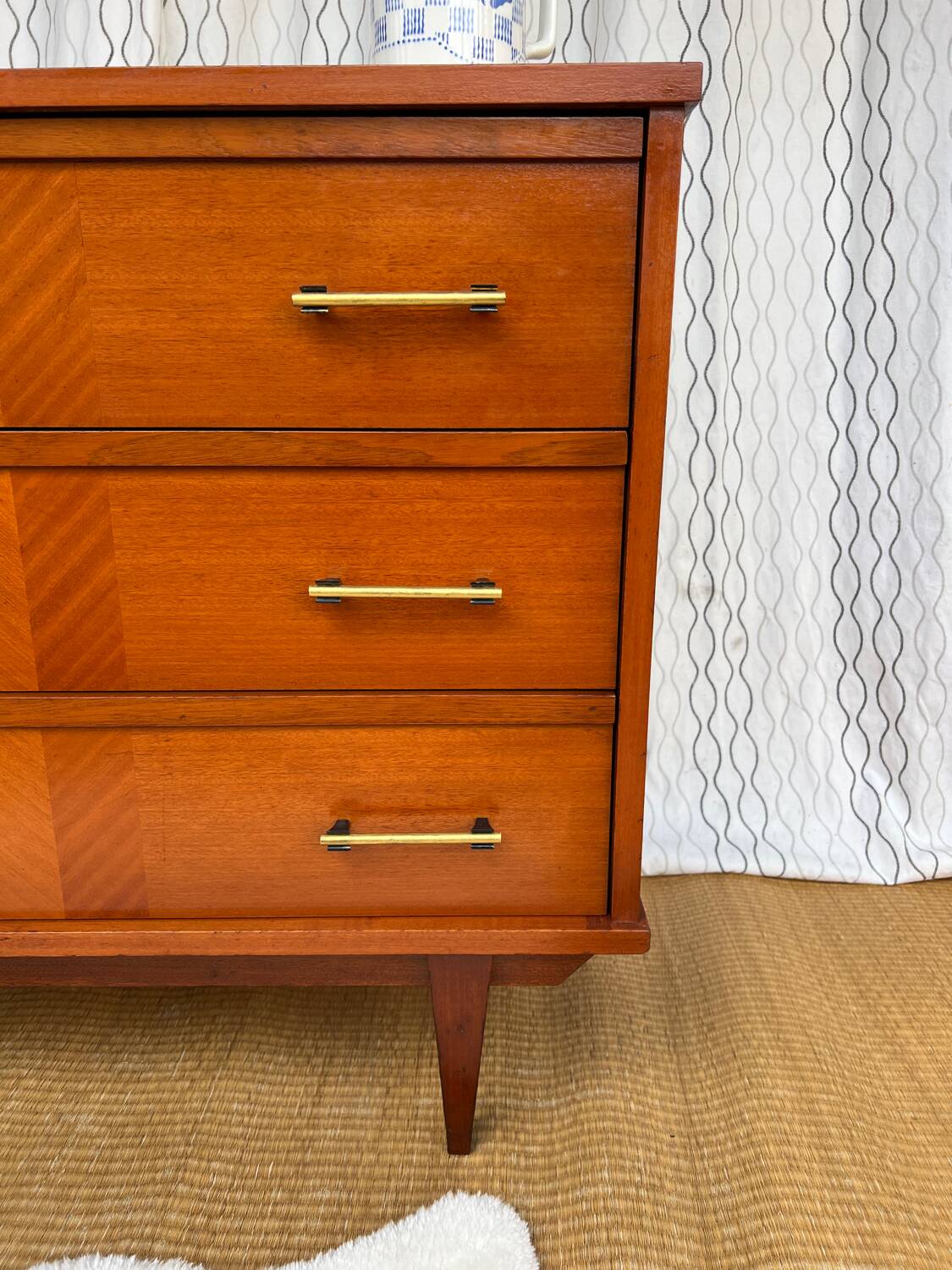Vintage lacquered wooden chest of drawers