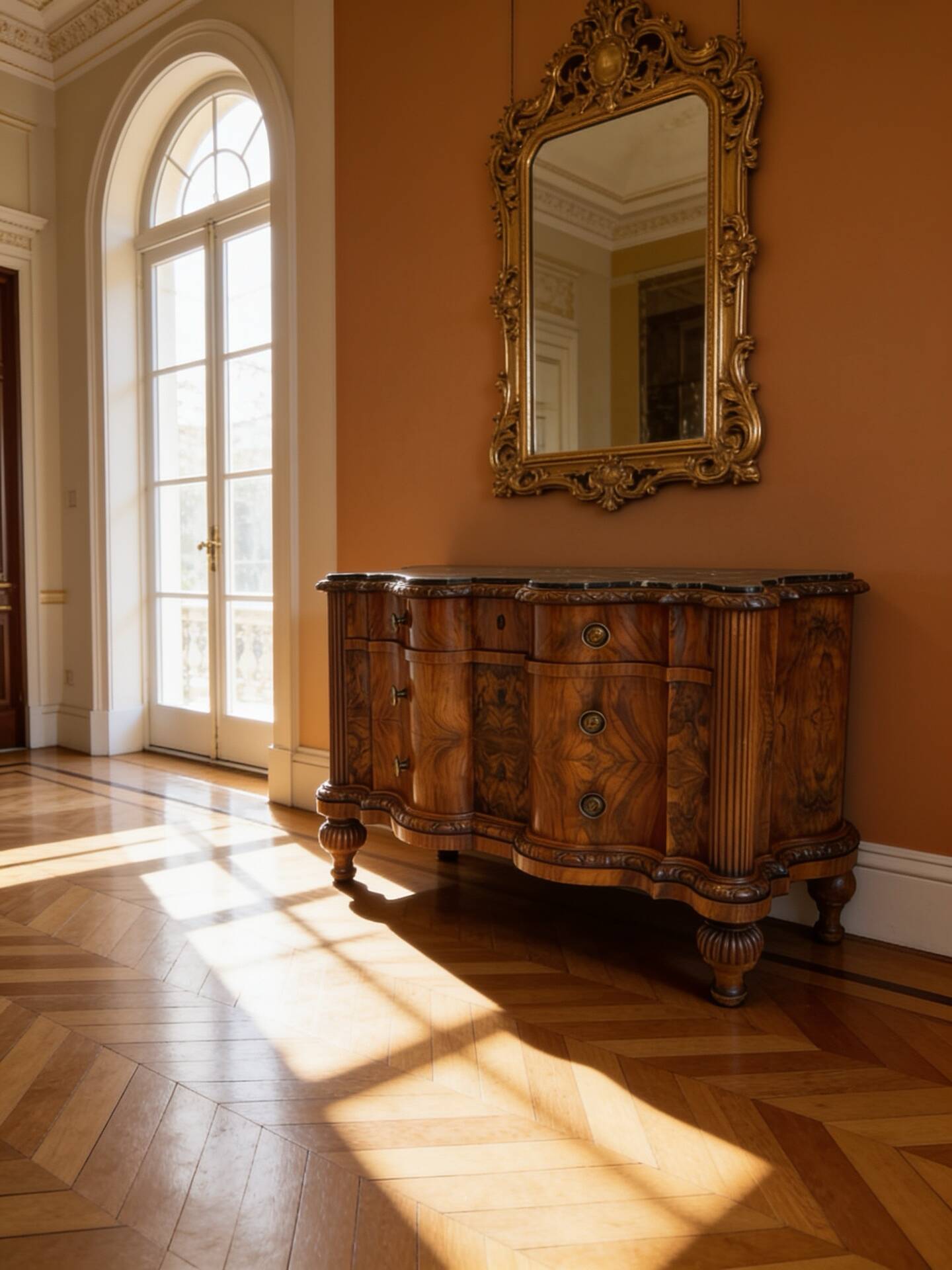 antique walnut serpentine commode