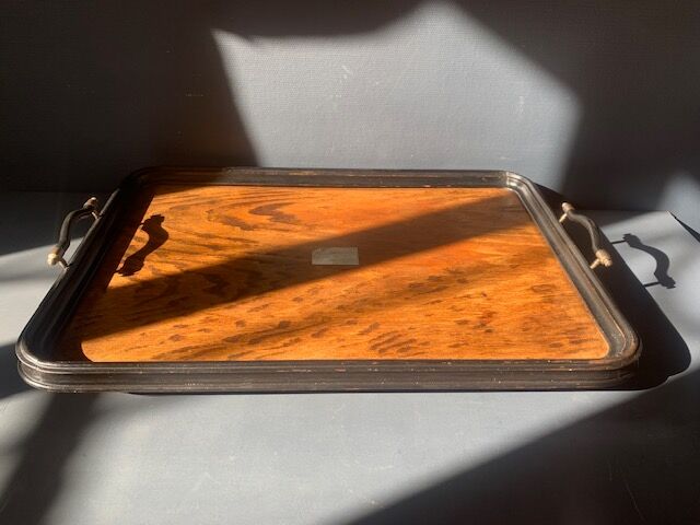 Plateau ancien en bois et argent, Napoléon III, XIXeme Selency