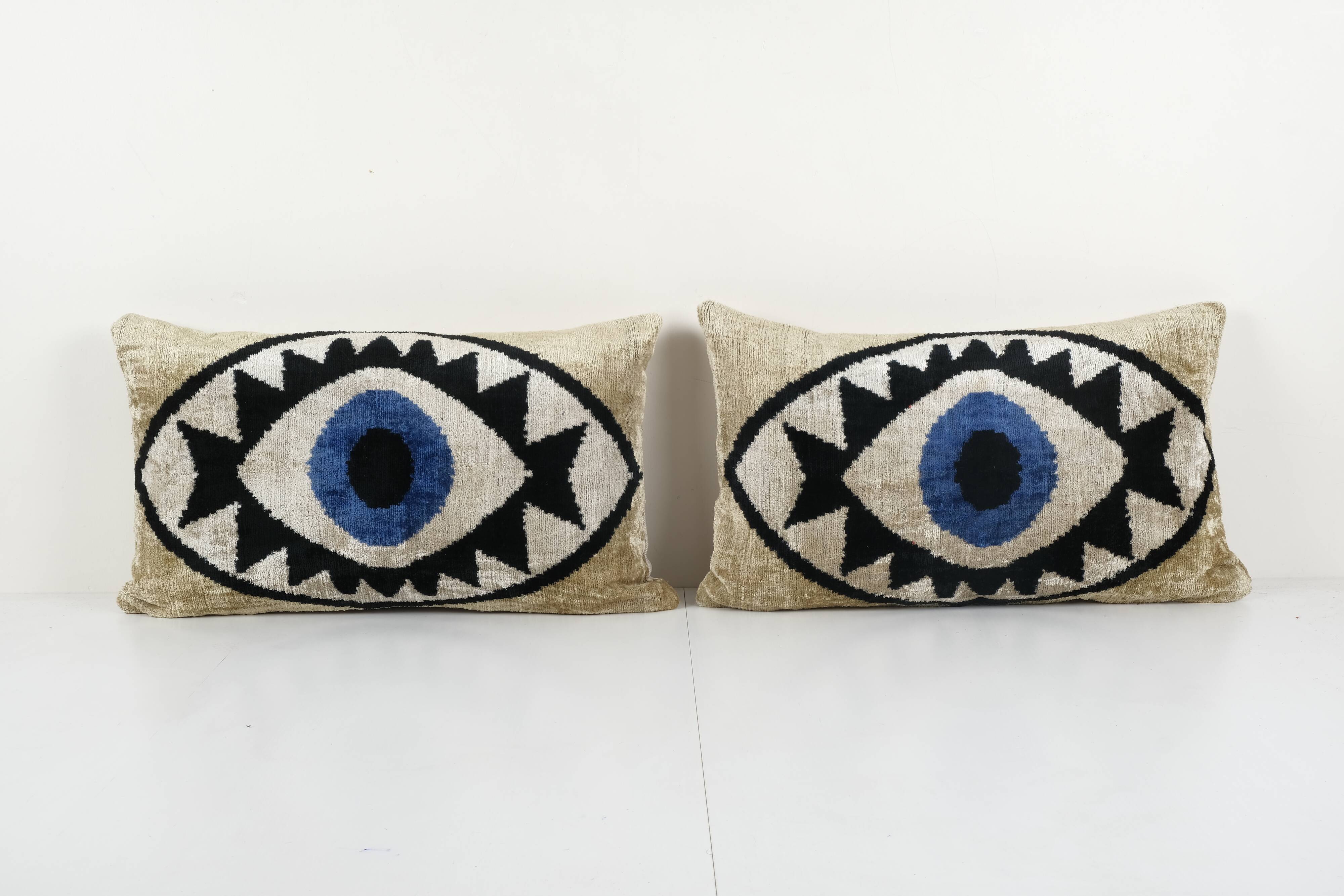 Set of two silk ikat eye velvet pillow cover