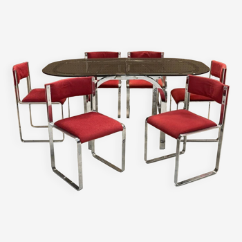 Ensemble de salle à manger années 70 : table verre et 6 chaises