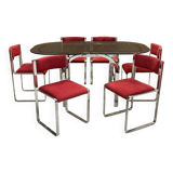 70s dining room set: glass table and 6 chairs