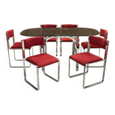 Ensemble de salle à manger années 70 : table verre et 6 chaises