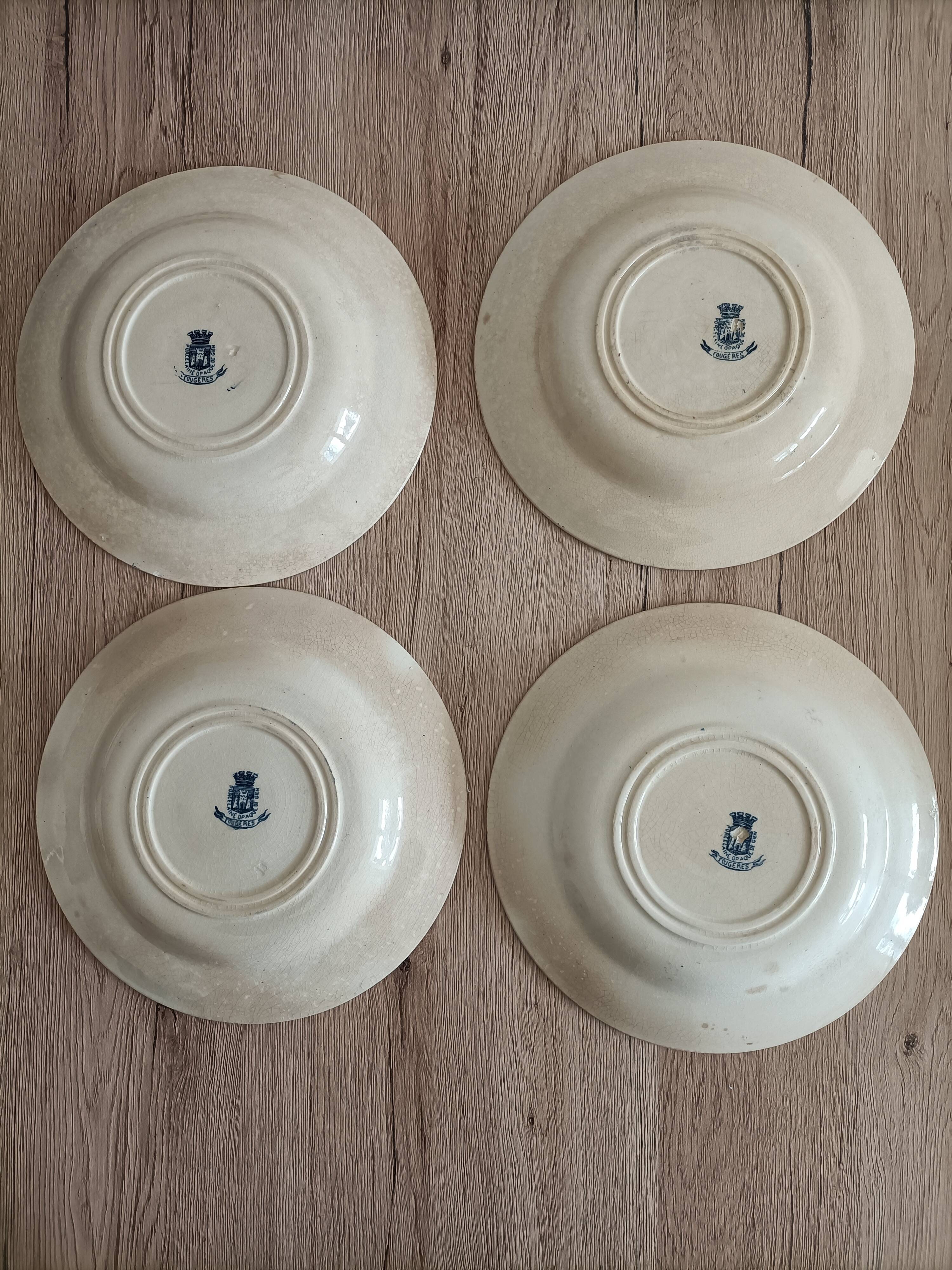 Lot 4 blue plates in opaque porcelain from Gien Fougères collection