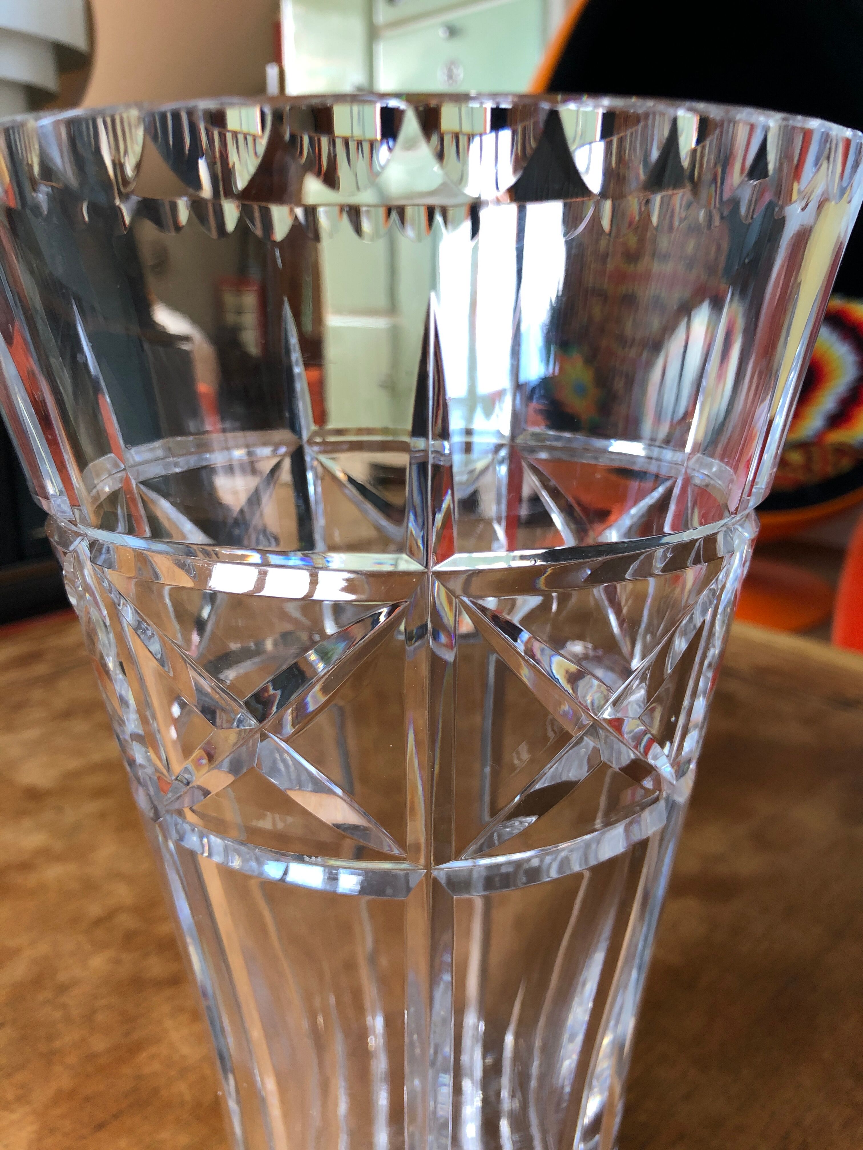 Large chiseled crystal vase