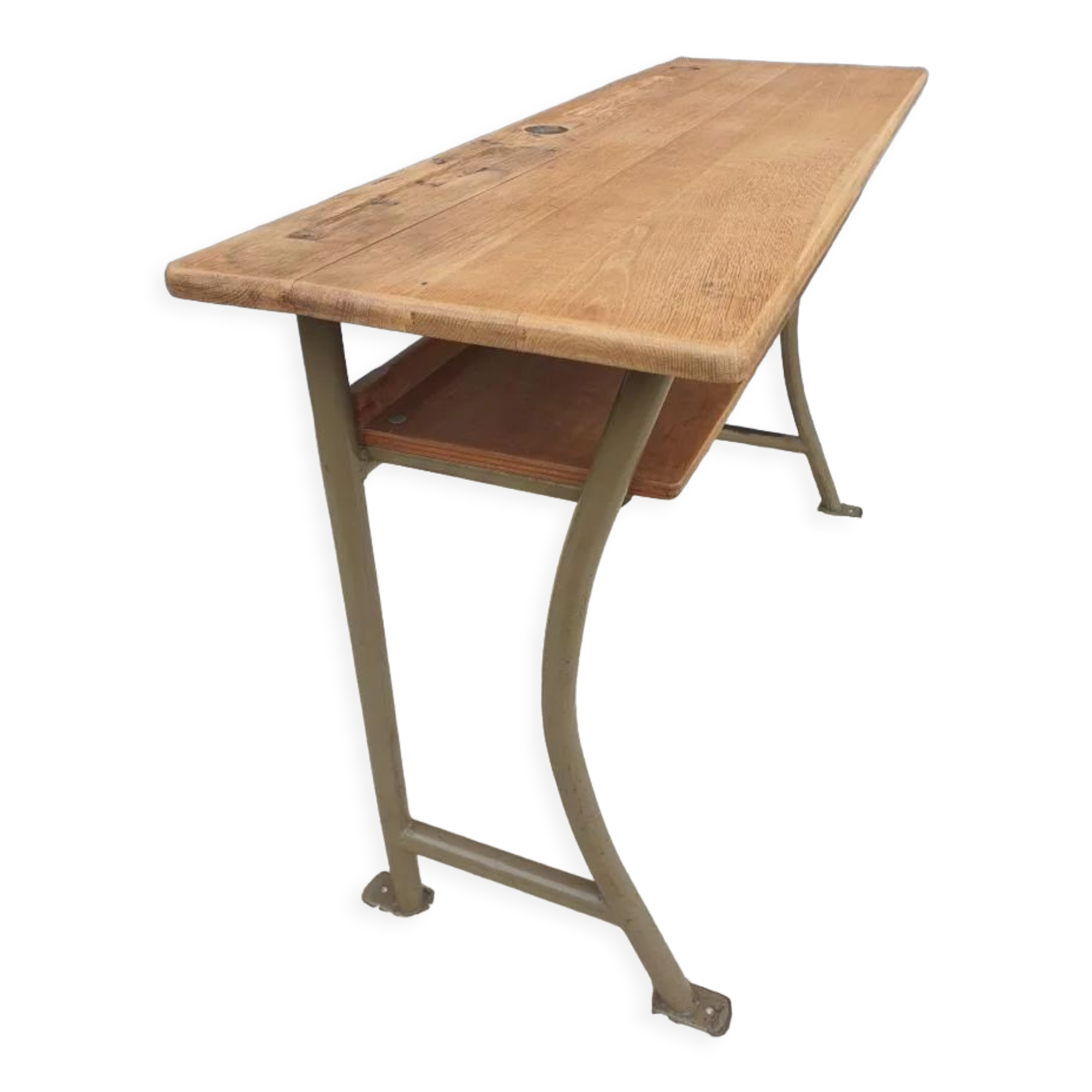 Double desk of schoolboy wood metal vintage curved base