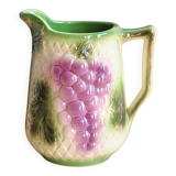 Barbotine pitcher from the 20s/30s with vine and grape decoration, Saint-Clément earthenware factory