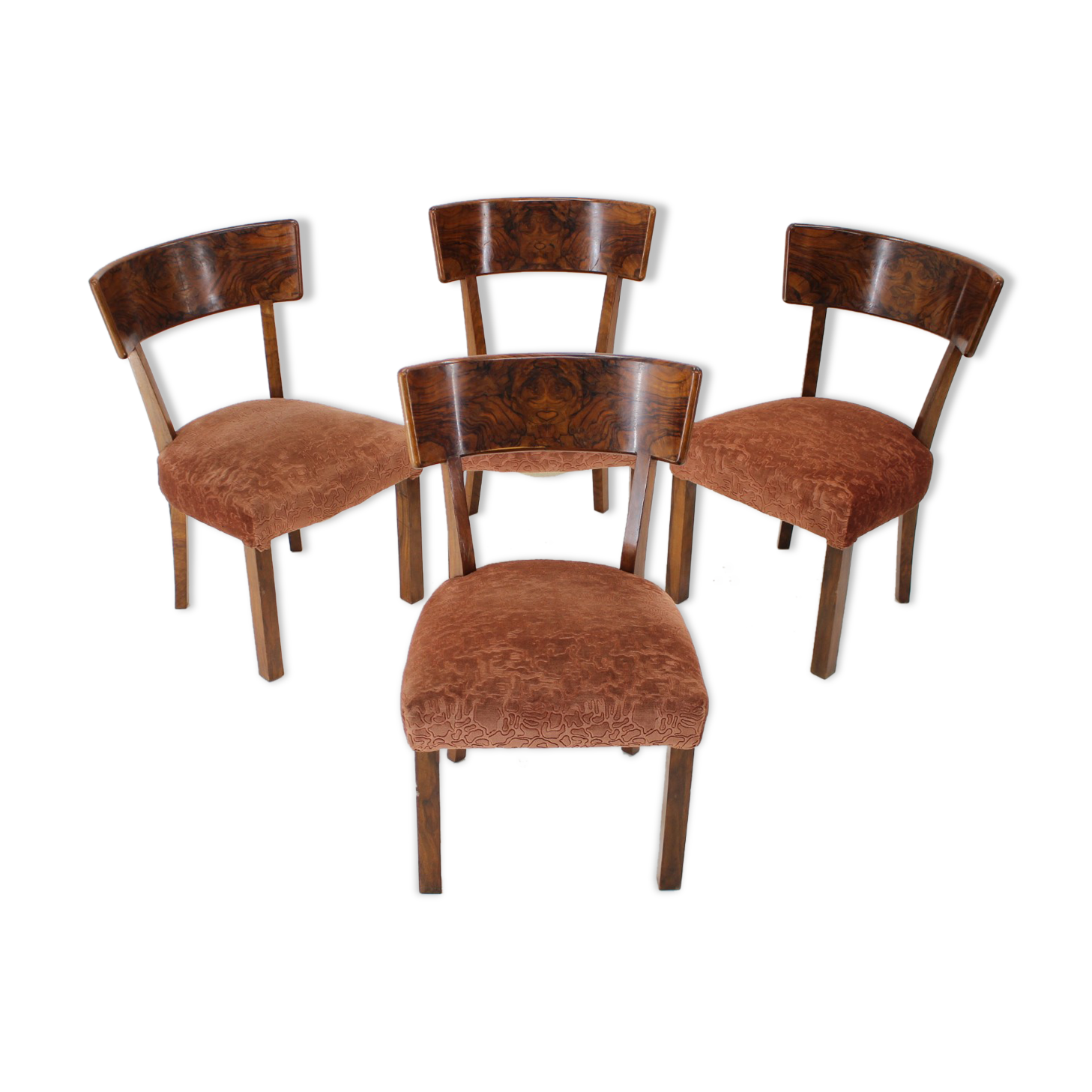 1930s art deco dining chairs in walnut, czechoslovakia