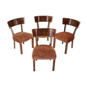 1930s art deco dining chairs in walnut, czechoslovakia