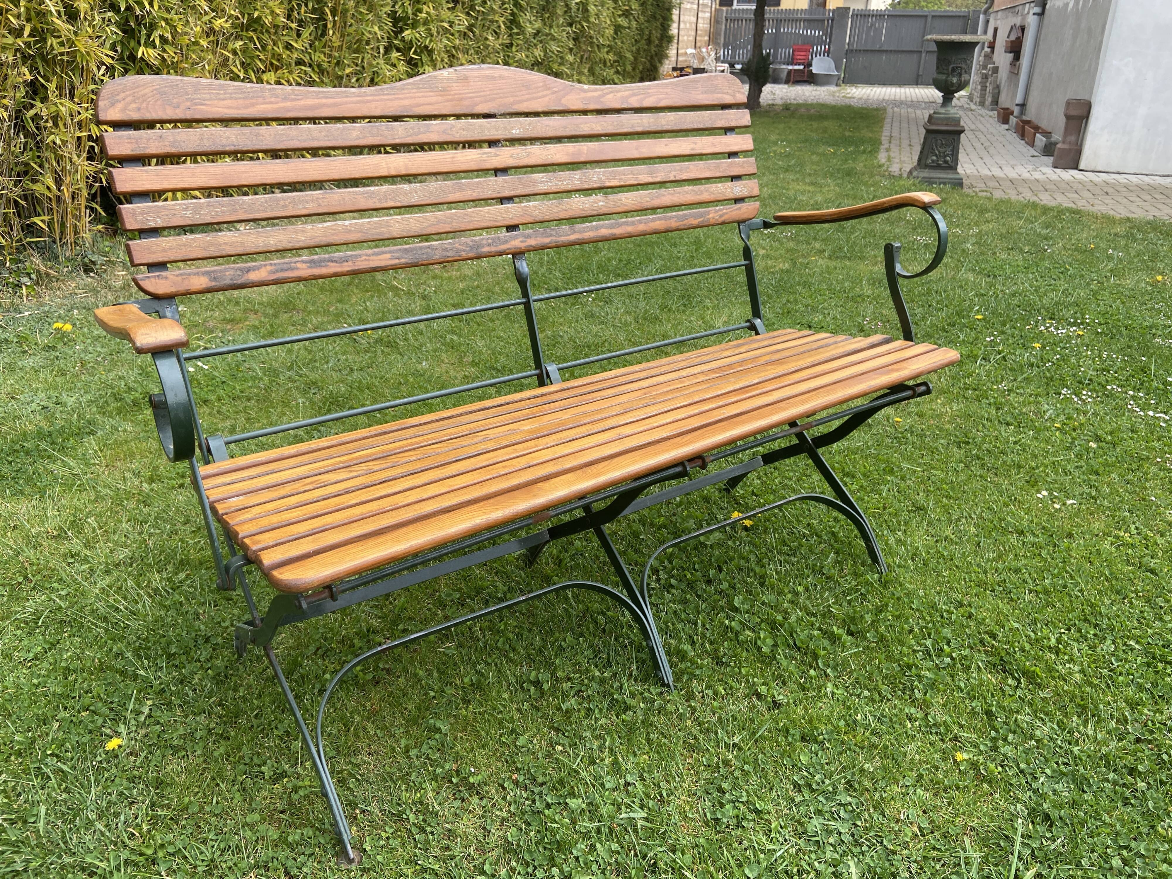 Banc de jardin vintage fer forgé et bois