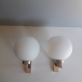 Pair of vintage wall lights - Chrome and glass - 1970s