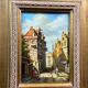 Oil painting on panel German school busy street Germany J. Hausman