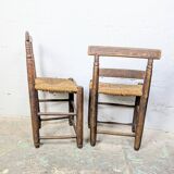 Pair of turned wooden farm chairs with straw - 19th century