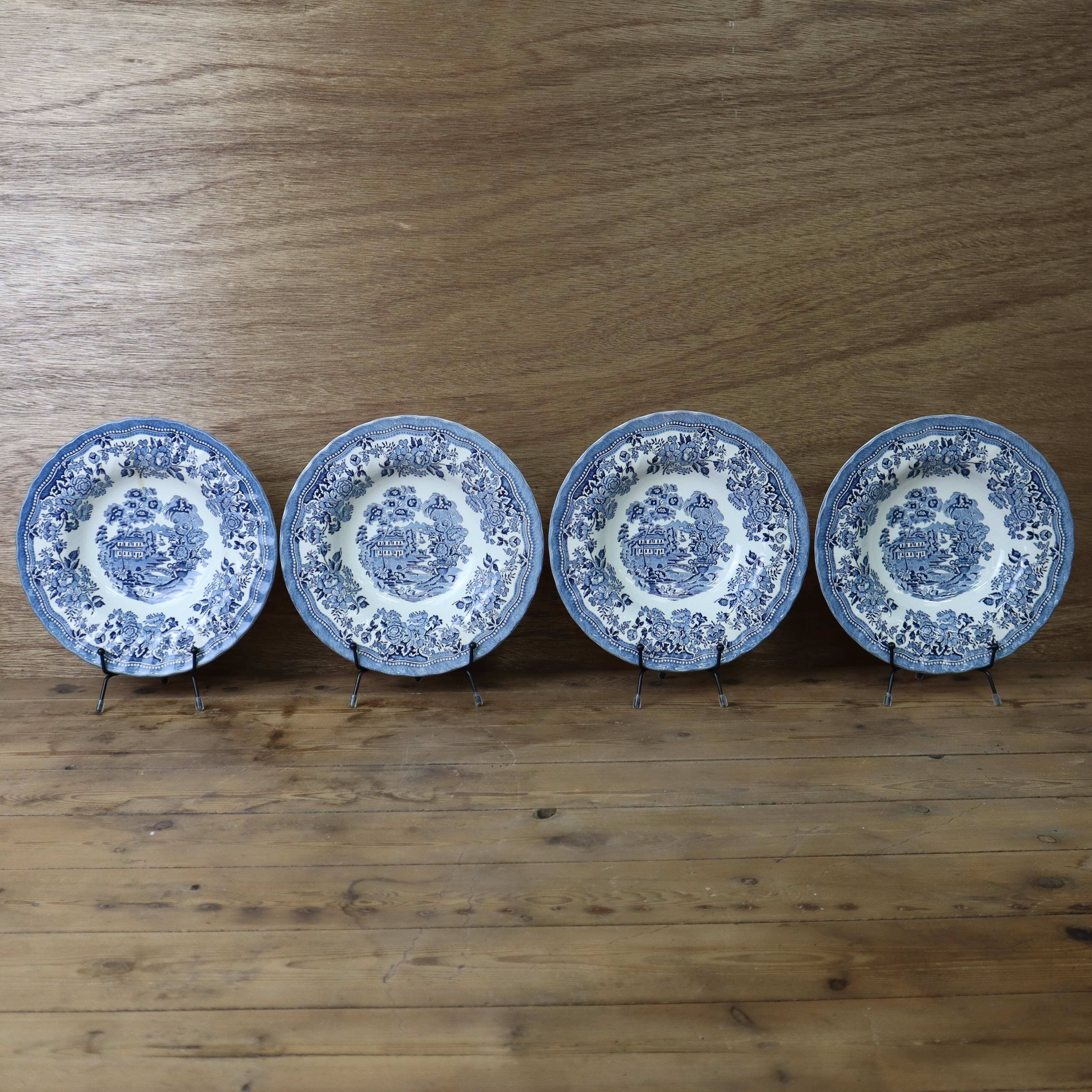 4 Tonquin and Myott English deep plates, Staffordshire blue model