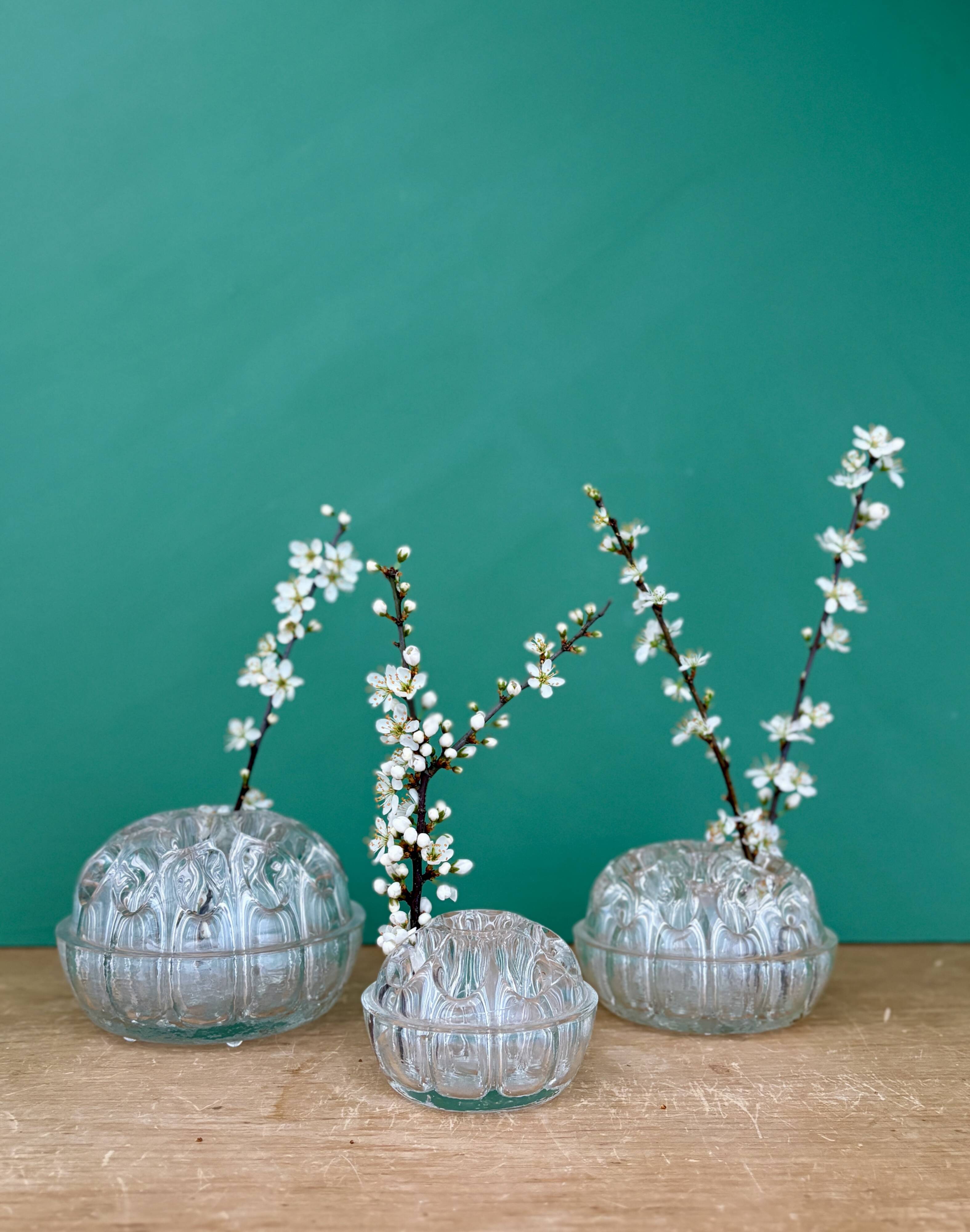 Set of three vintage glass flower holders