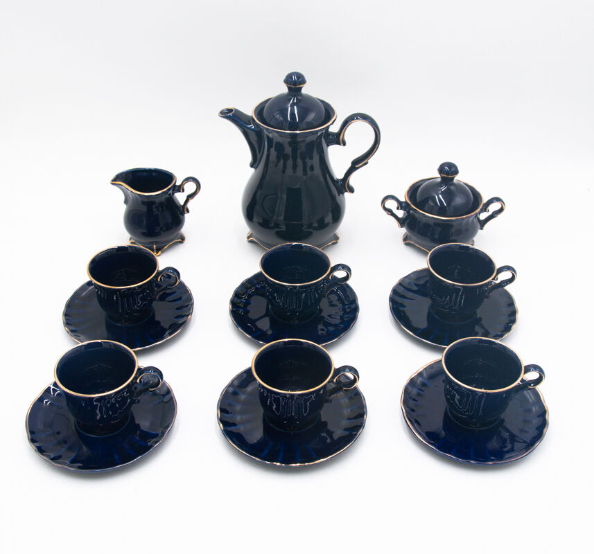 Coffee service, cobalt porcelite, Pruszków, 1960s