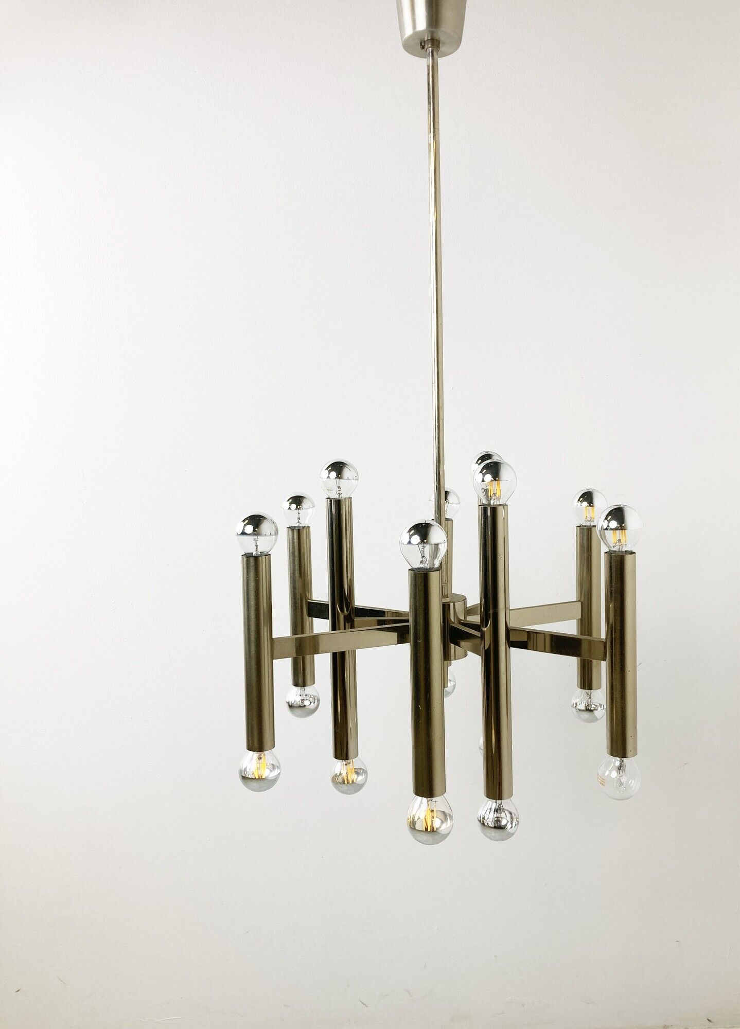 Vintage Sciolari candle chandelier made from chrome, 1970s