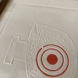 Painted and embossed design, glazed wooden frame