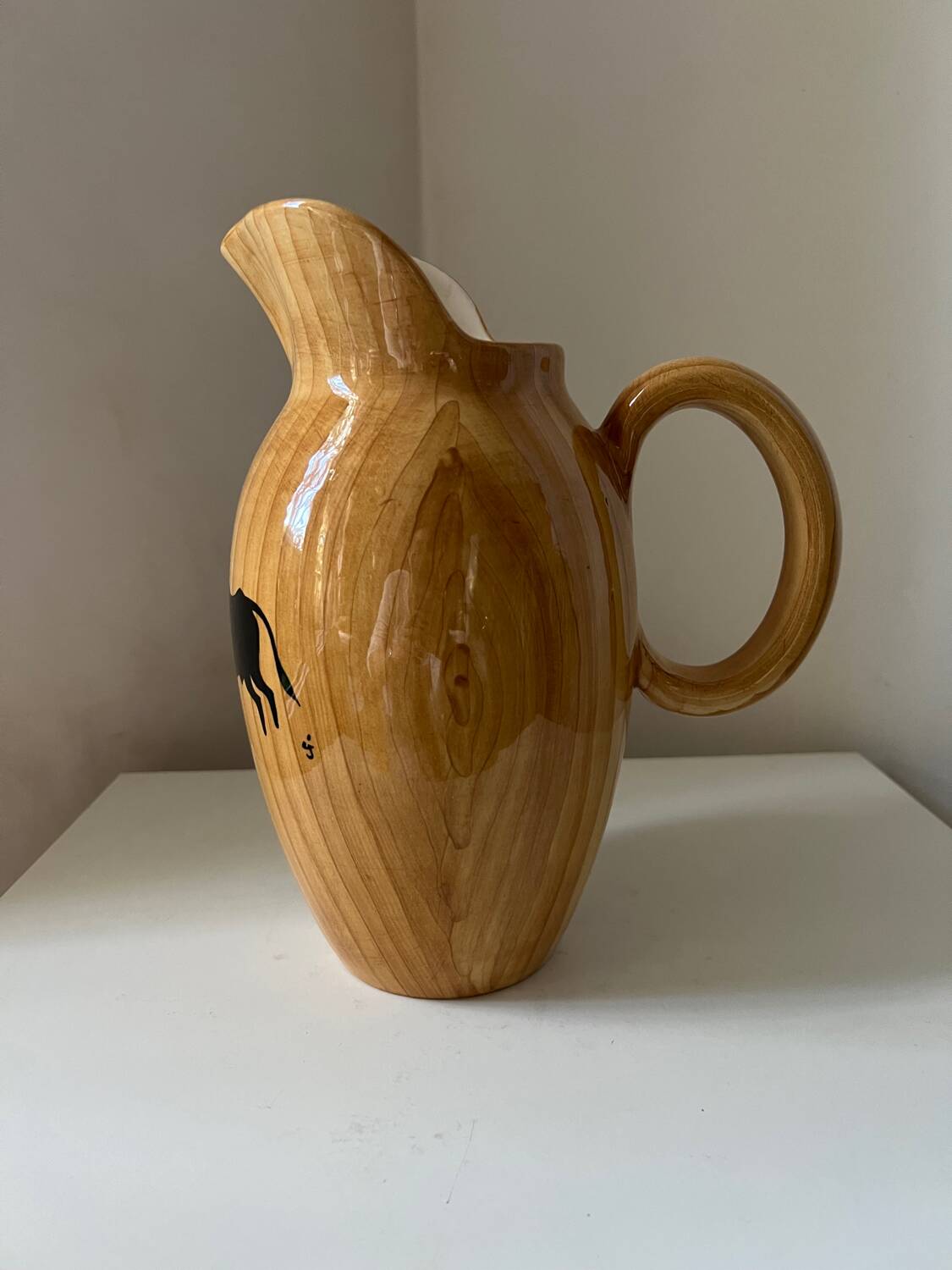 Vallauris Grandjean Jourdan pitcher with wood effect, 1950