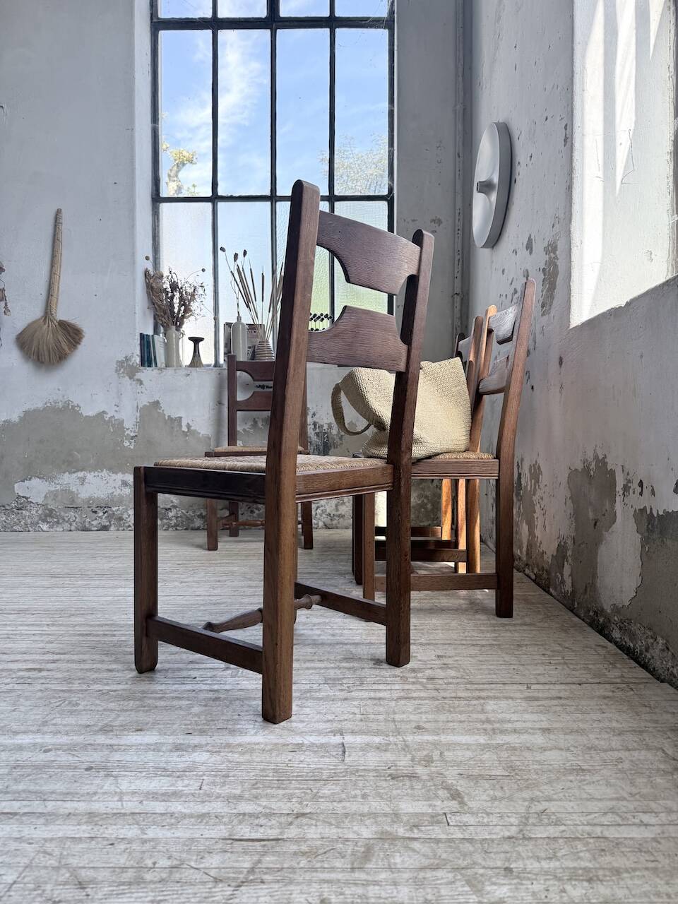 Set 4 chaises rustiques chêne De puydt, Belgique 1970