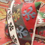A Pair of Atique Turkish Flatweabe Kilim Cushion Cover, Geometric Pillow