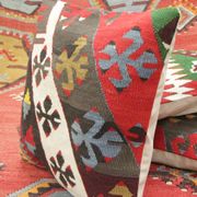 A Pair of Atique Turkish Flatweabe Kilim Cushion Cover, Geometric Pillow