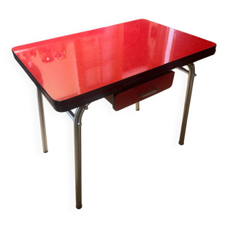 Table vintage Formica rouge restaurée – extensible – années 50/60