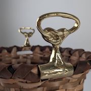 David Marshall brutalist splint wood and cast brass basket, 1970s