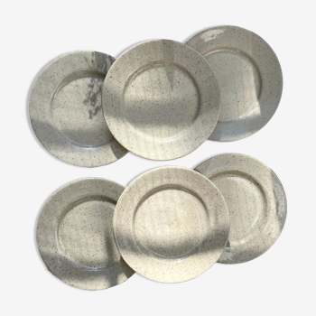 Set of 6 plates in speckled grey stoneware 1970