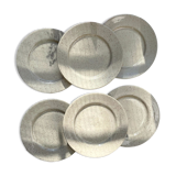 Lot de 6 assiettes en grès gris moucheté 1970