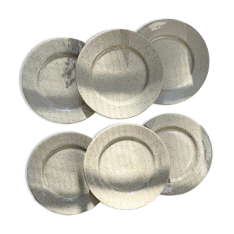 Set of 6 speckled grey stoneware plates 1970