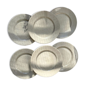 Set of 6 plates in speckled grey stoneware 1970