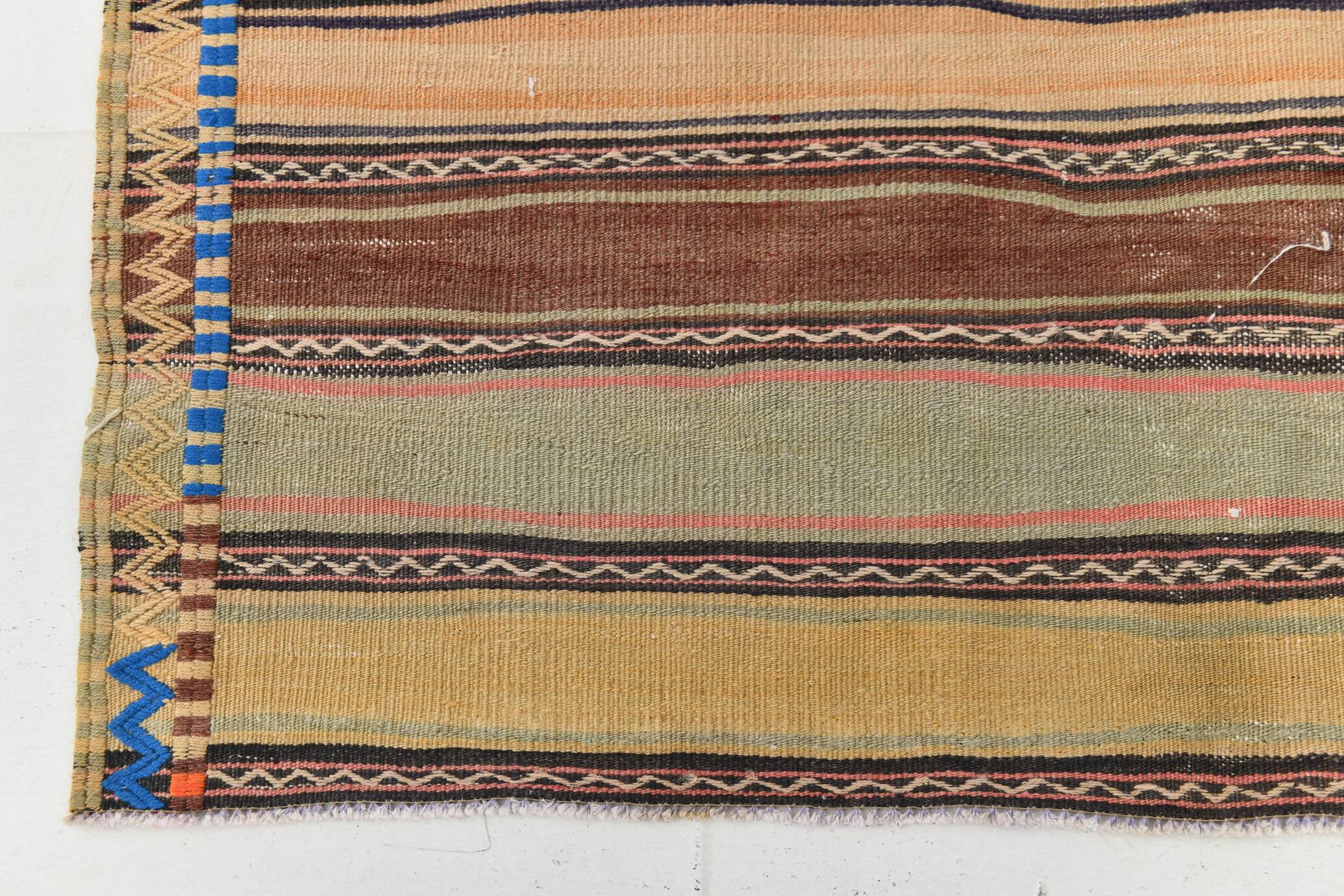 Yellow & Brown Striped Kilim Rug, Turkis Kilim Rug, 152x271Cm