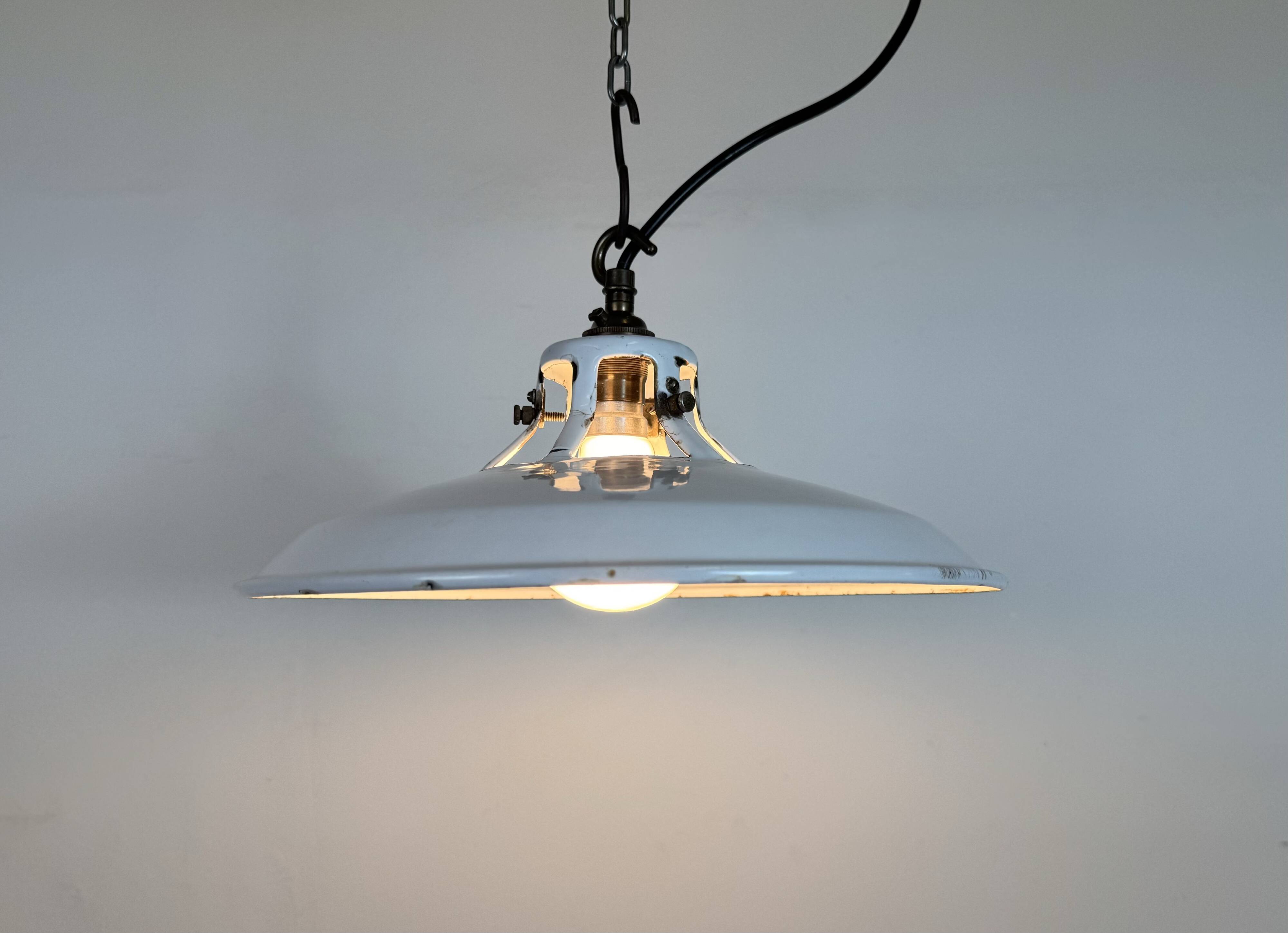 Industrial White Enamel Factory Pendant Lamp, 1960s