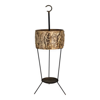 Mid-Century Umbrella Stand in Iron and Brass with Neoclassical Relief, Ital