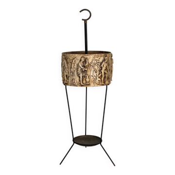 Porte-parapluie du milieu du siècle en fer et laiton avec relief néoclassique, Italie