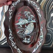Vide-poche en bois laqué vintage avec nacre