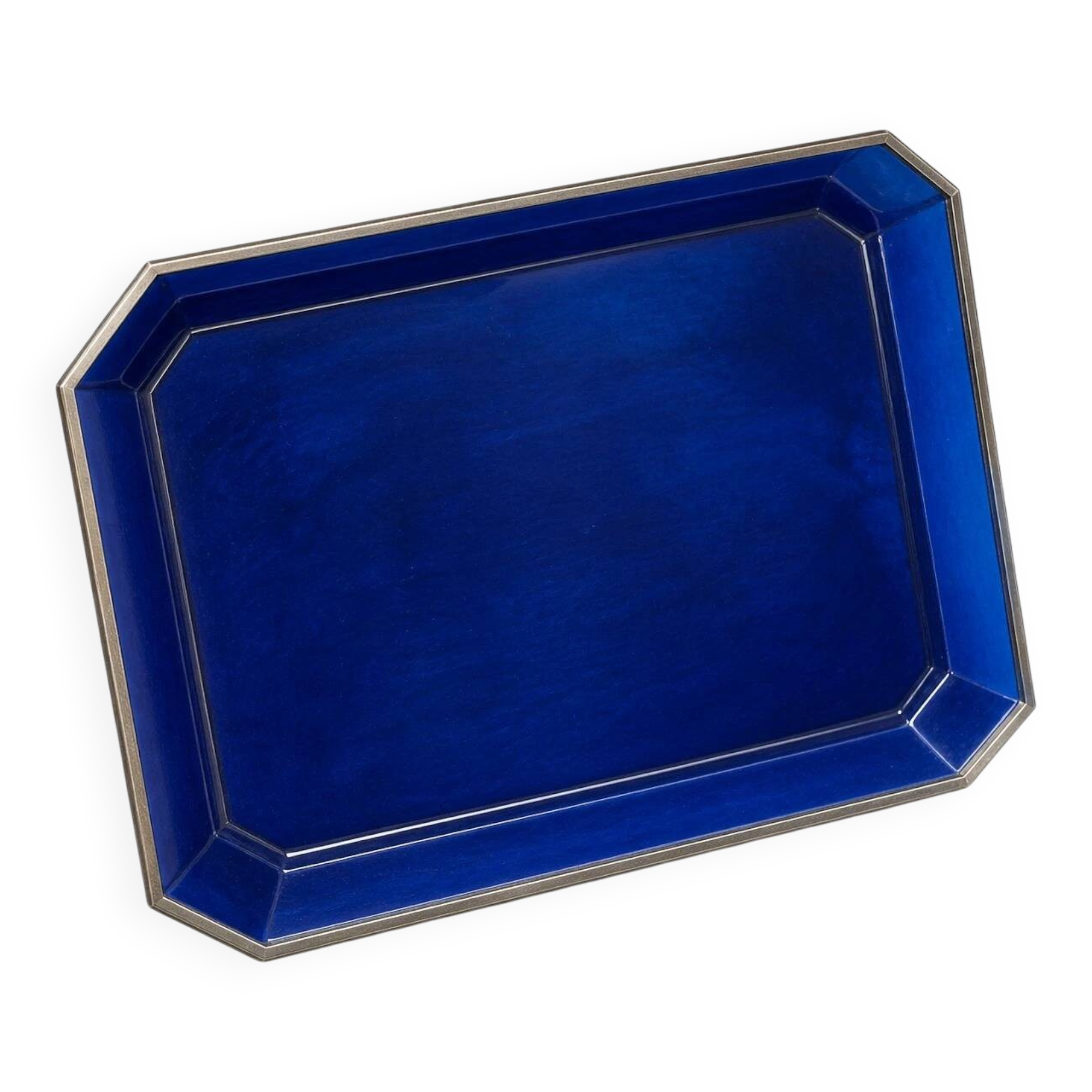 Large rectangular tray with cut corners / lucite and metal
