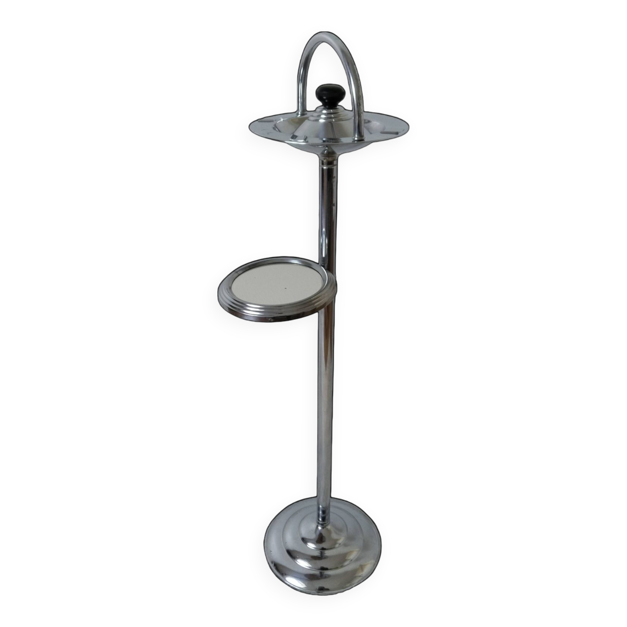 Free-standing ashtray, with mirror shelf
