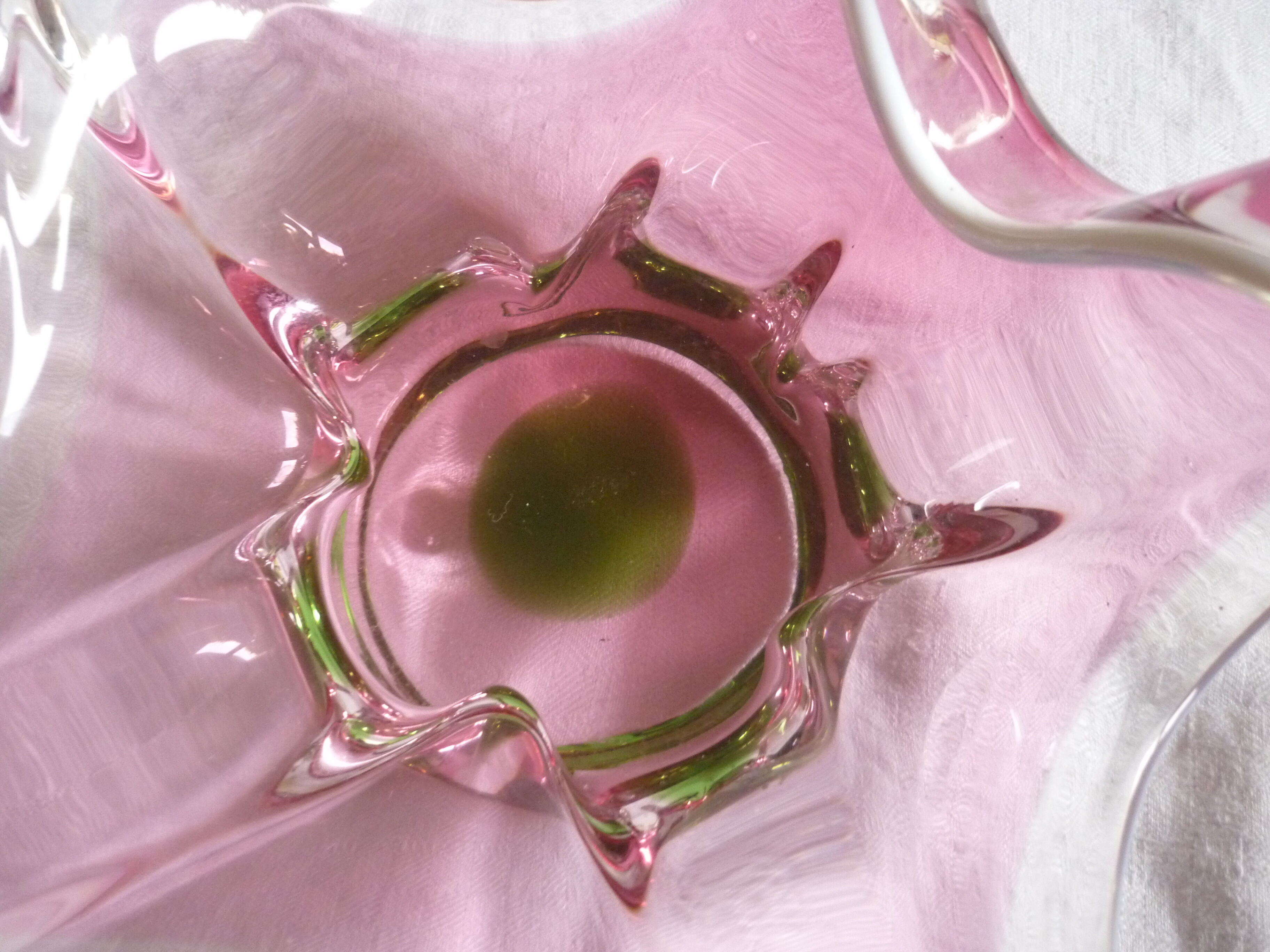 Empty pocket cut pink and green style glass murano