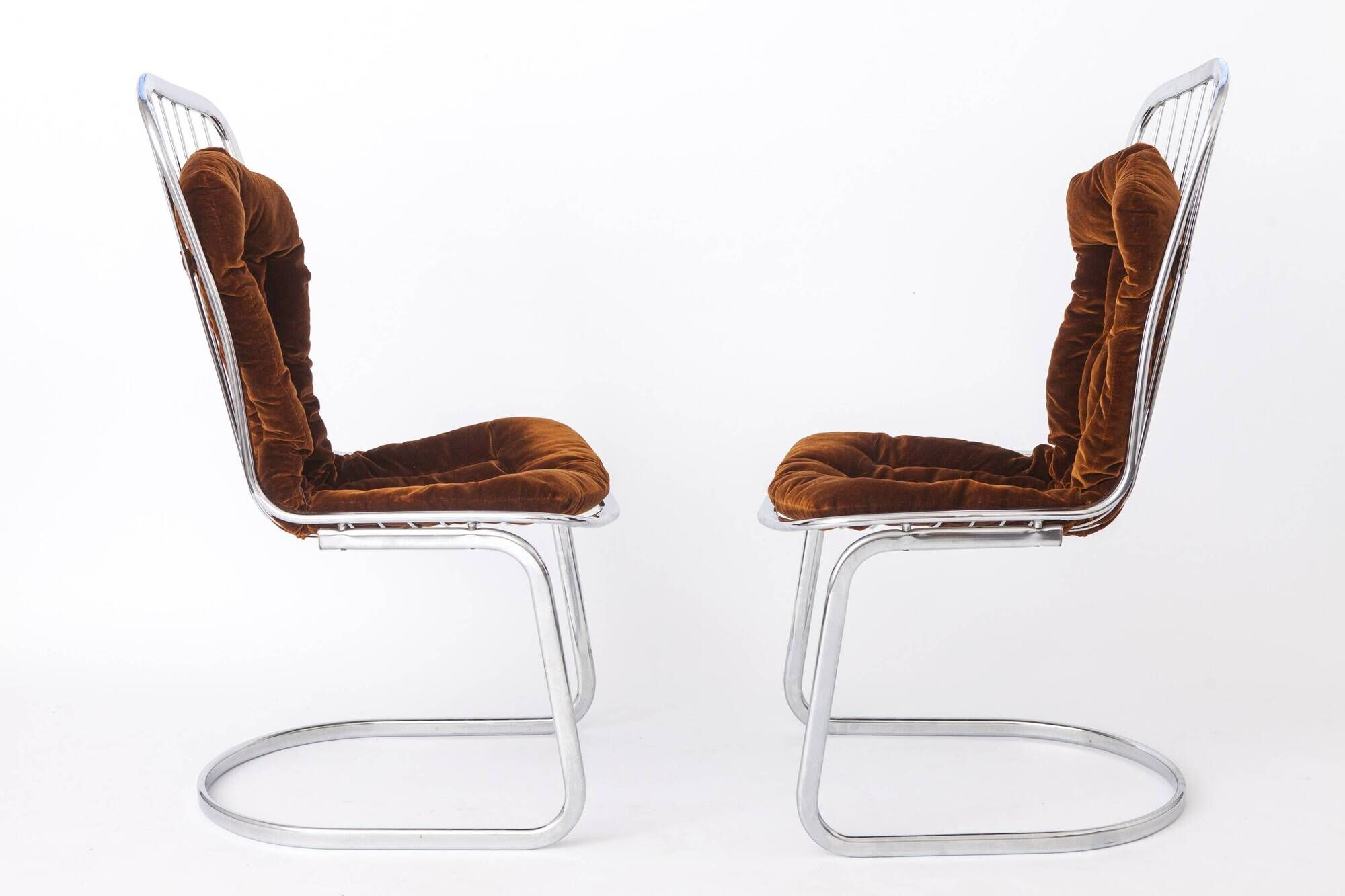 Set of 6 Italian Chrome Cantilever Dining Chairs, Gastone Rinaldi, 1970s