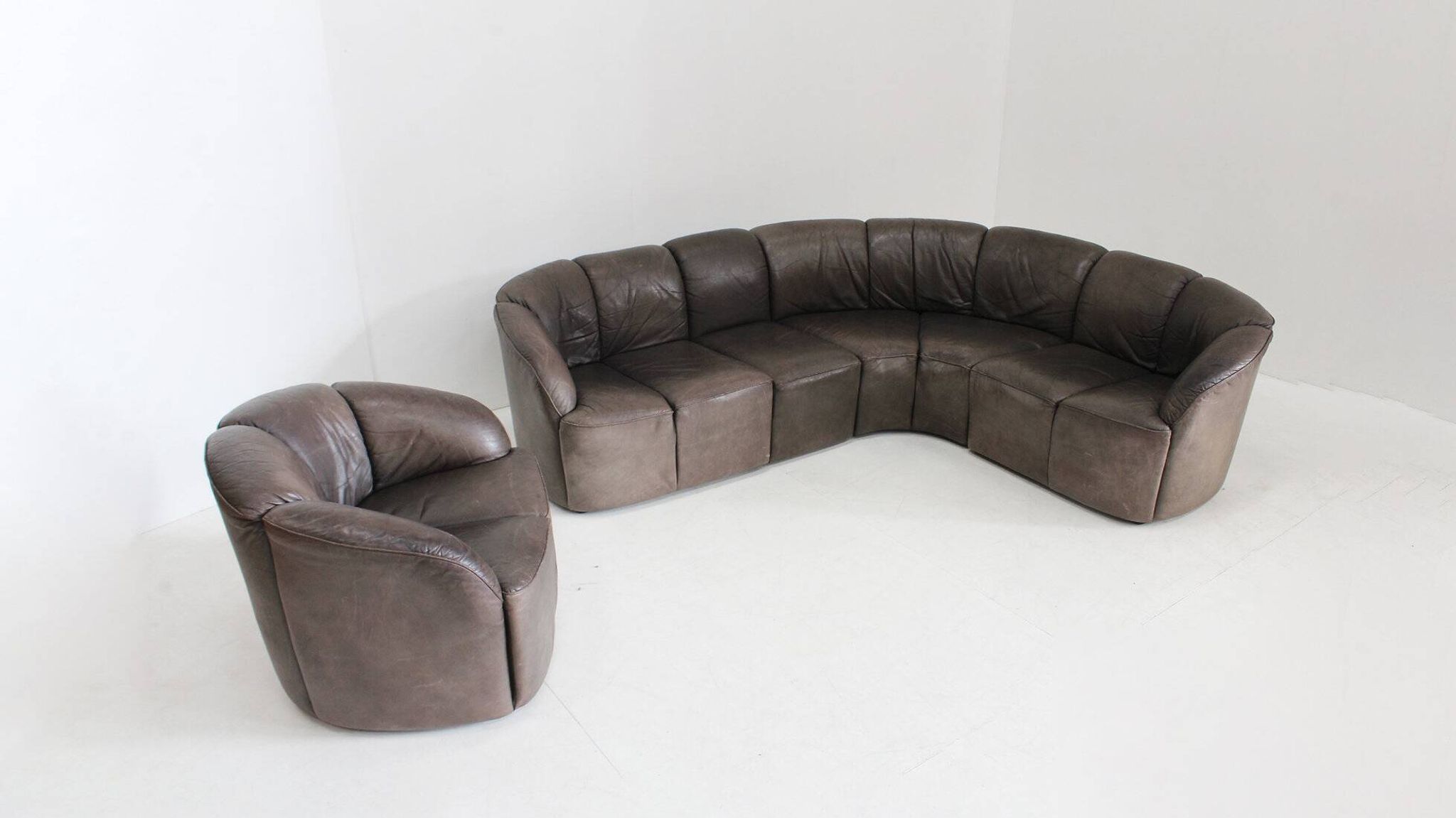 Vintage modular leather sofa and armchair Walter Knoll Piccolino 1960s