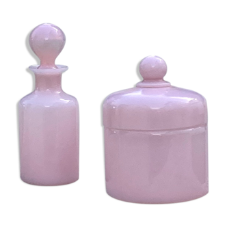 Two pink opaline bottles