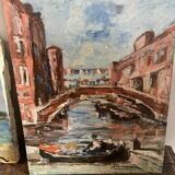 Lot of 3 oils on canvas Faraoni - Venice
