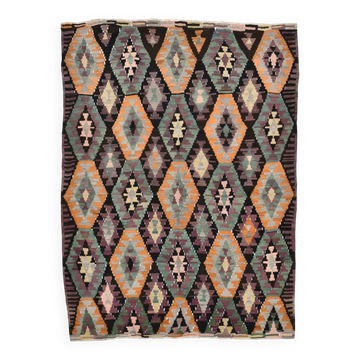 5x7 Purple & Orange Geometric Style Kilim Rug, 162x218Cm