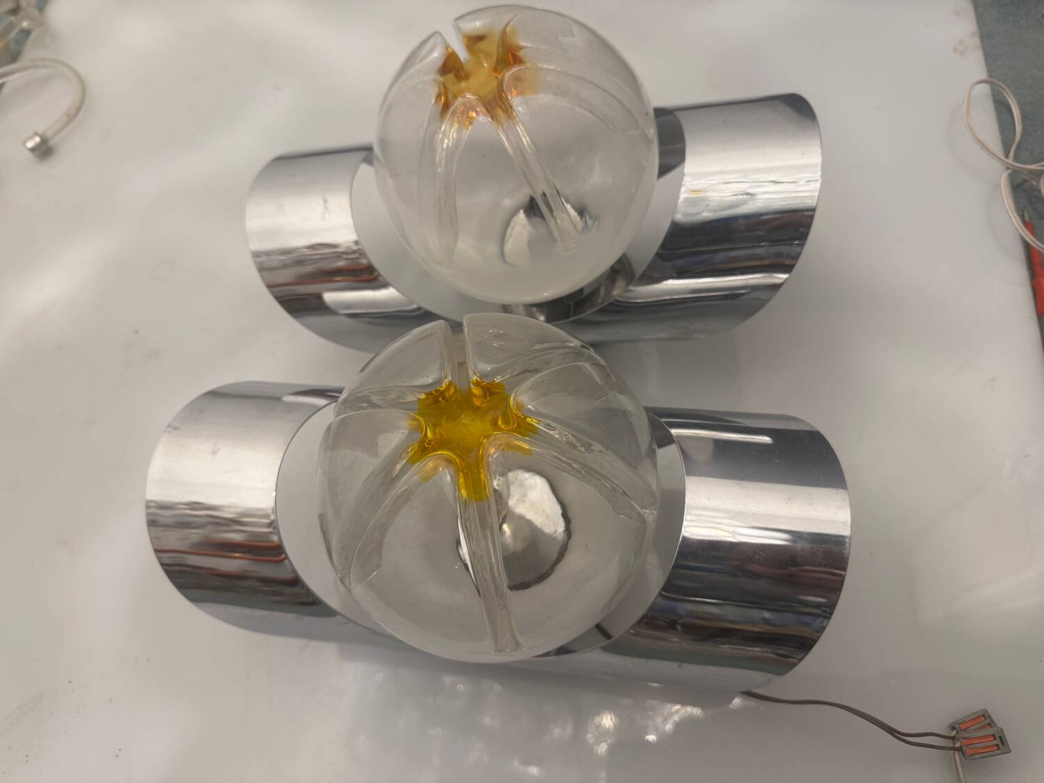Chrome Murano Glass Sconces by Mazzega Set of 2